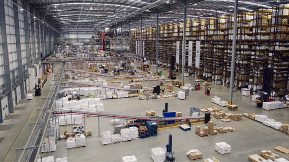  A warehouse with a complex intralogistics system