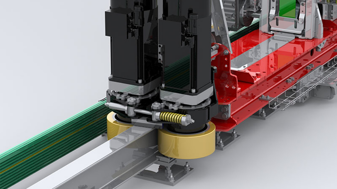 3D rendering of the friction wheel drive for the TGW Logistics mini load system