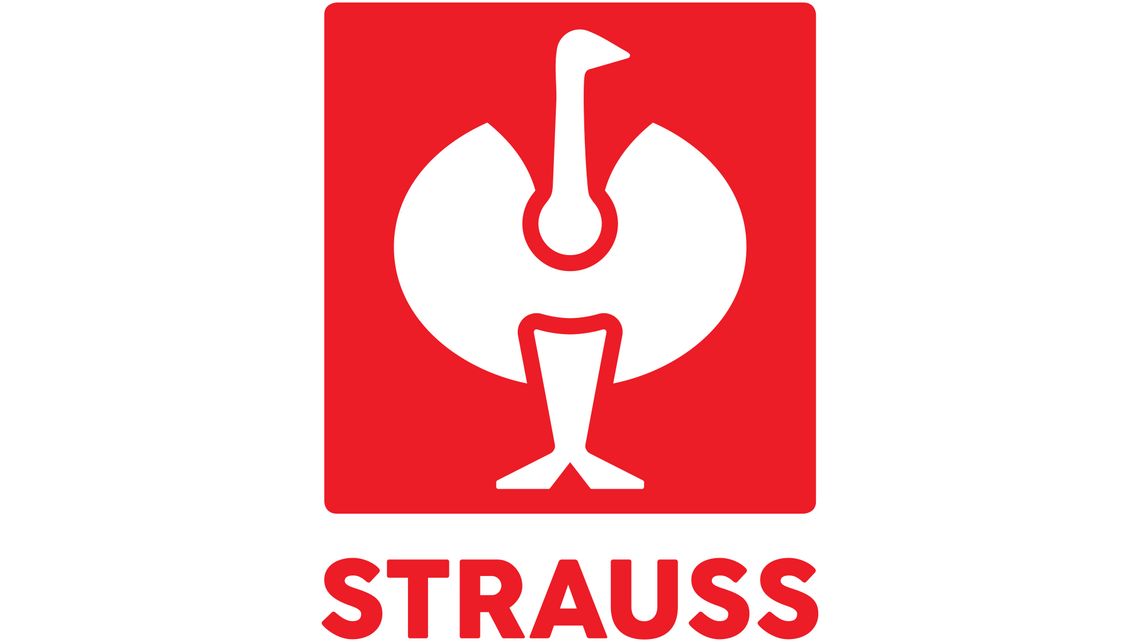 Rectangular red logo of Engelbert Strauss with the ostrich