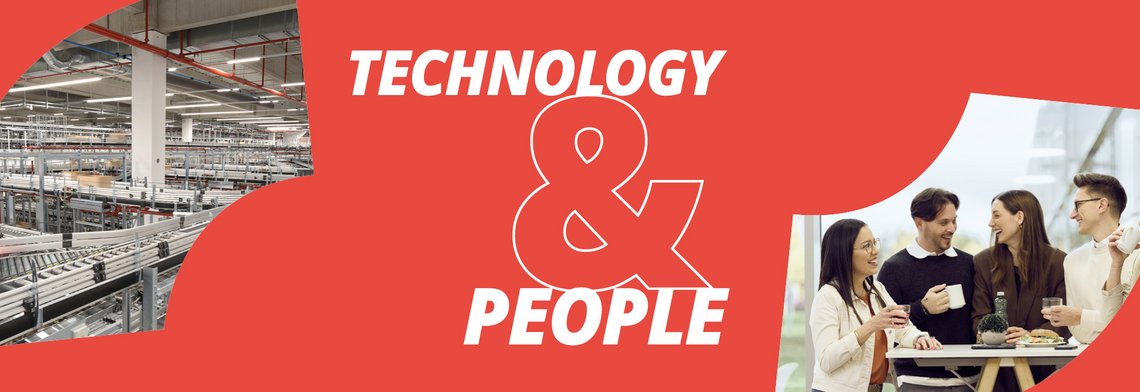 Header about technology & people with the new colors of TGW Logistics 