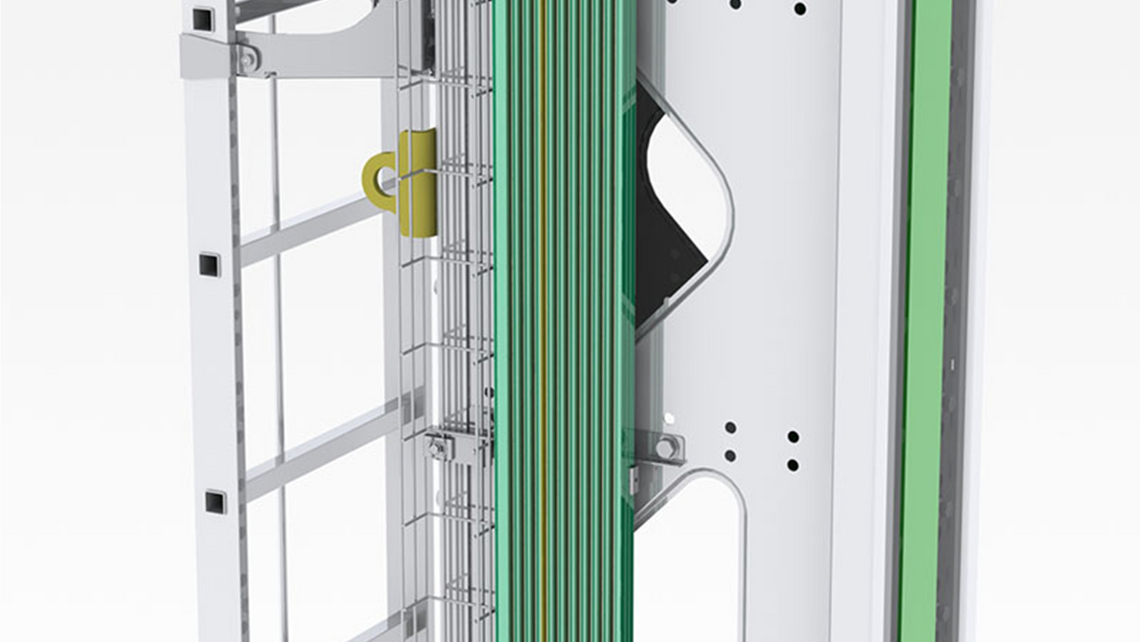 3D rendering of the bolted mast for the TGW Logistics mini load system