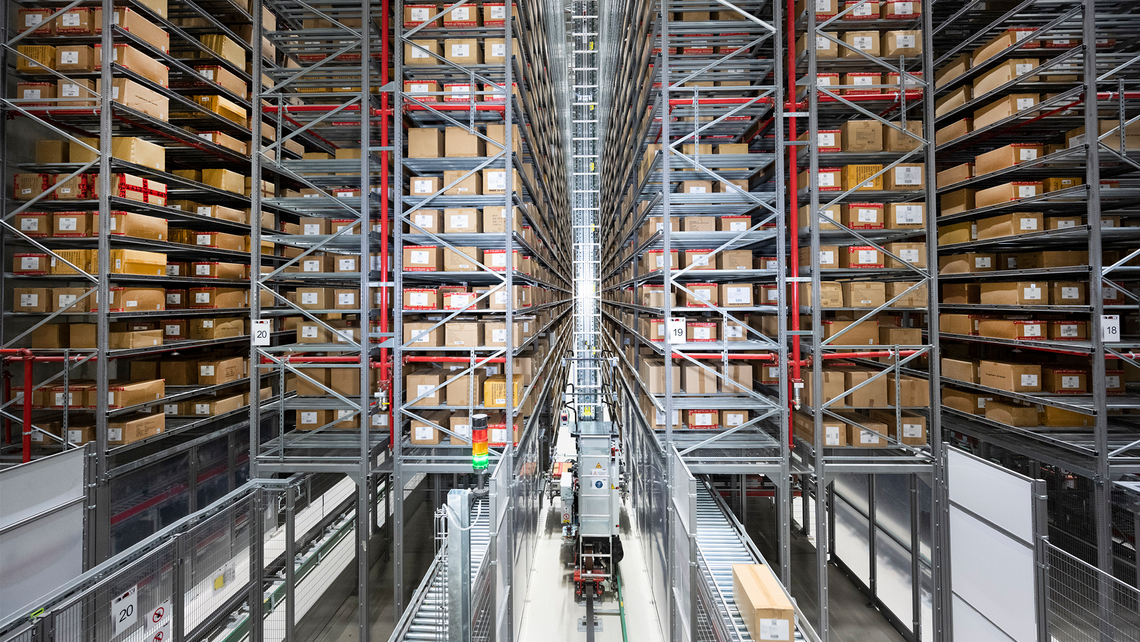 View of multiple aisles powered by TGW Logistics' mini load automated storage