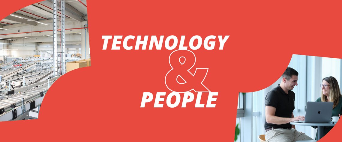 Header about technology & people with the new colors of TGW Logistics 