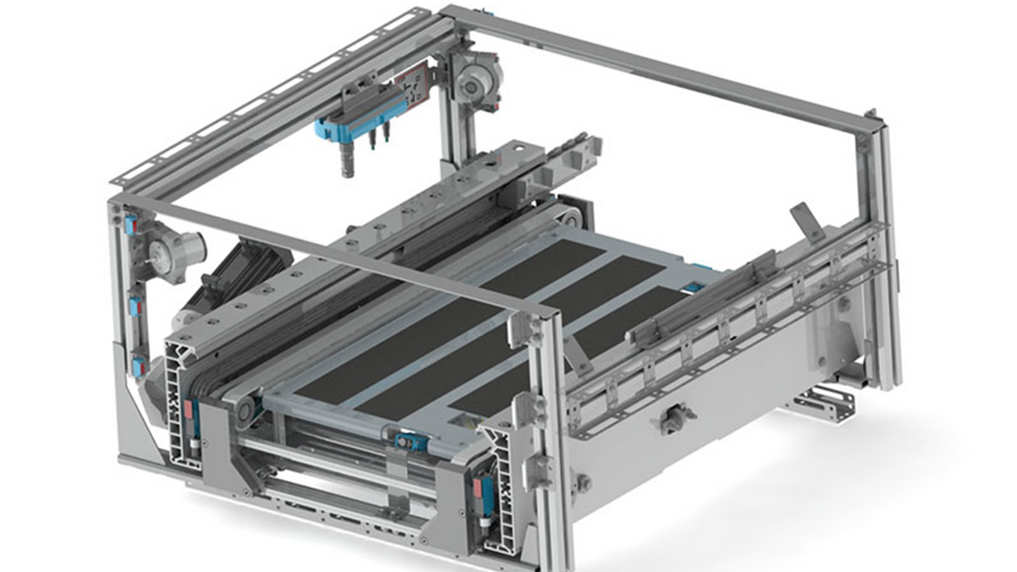 3D rendering of a spectra load handling device for the TGW Logistics mini load system