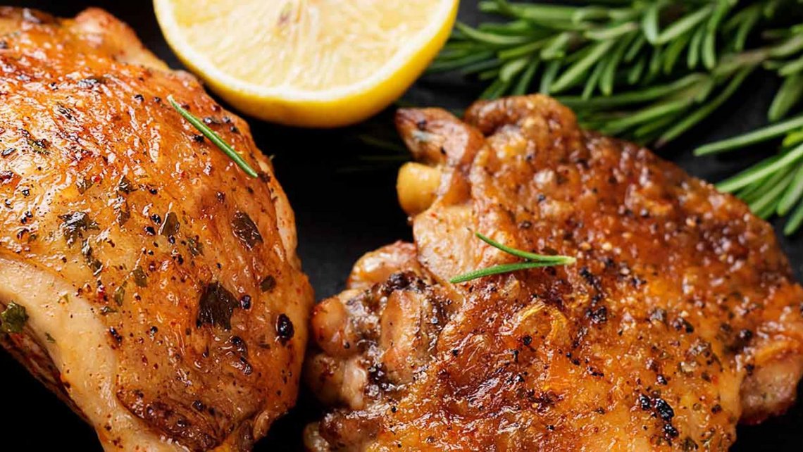 Grilled chicken, rosemary and lemon plate