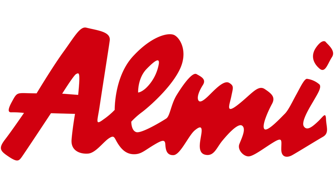 Red logo from grocery specialist Almi with the headquarters in Austria