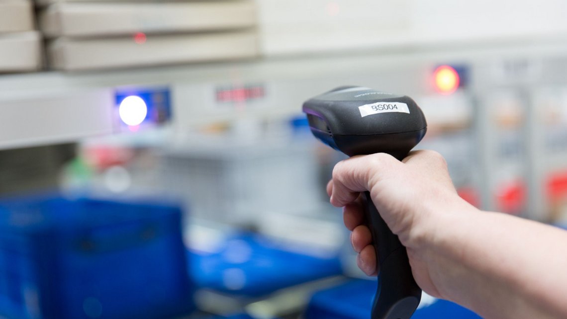 A scanner being used inside the Richard Wolf distribution center